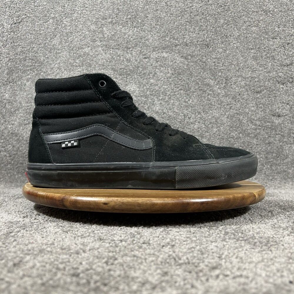 Vans Sk8-Hi Mens Sz 11.5 Triple Black Canvas Skate Athletic High Top Shoes Used